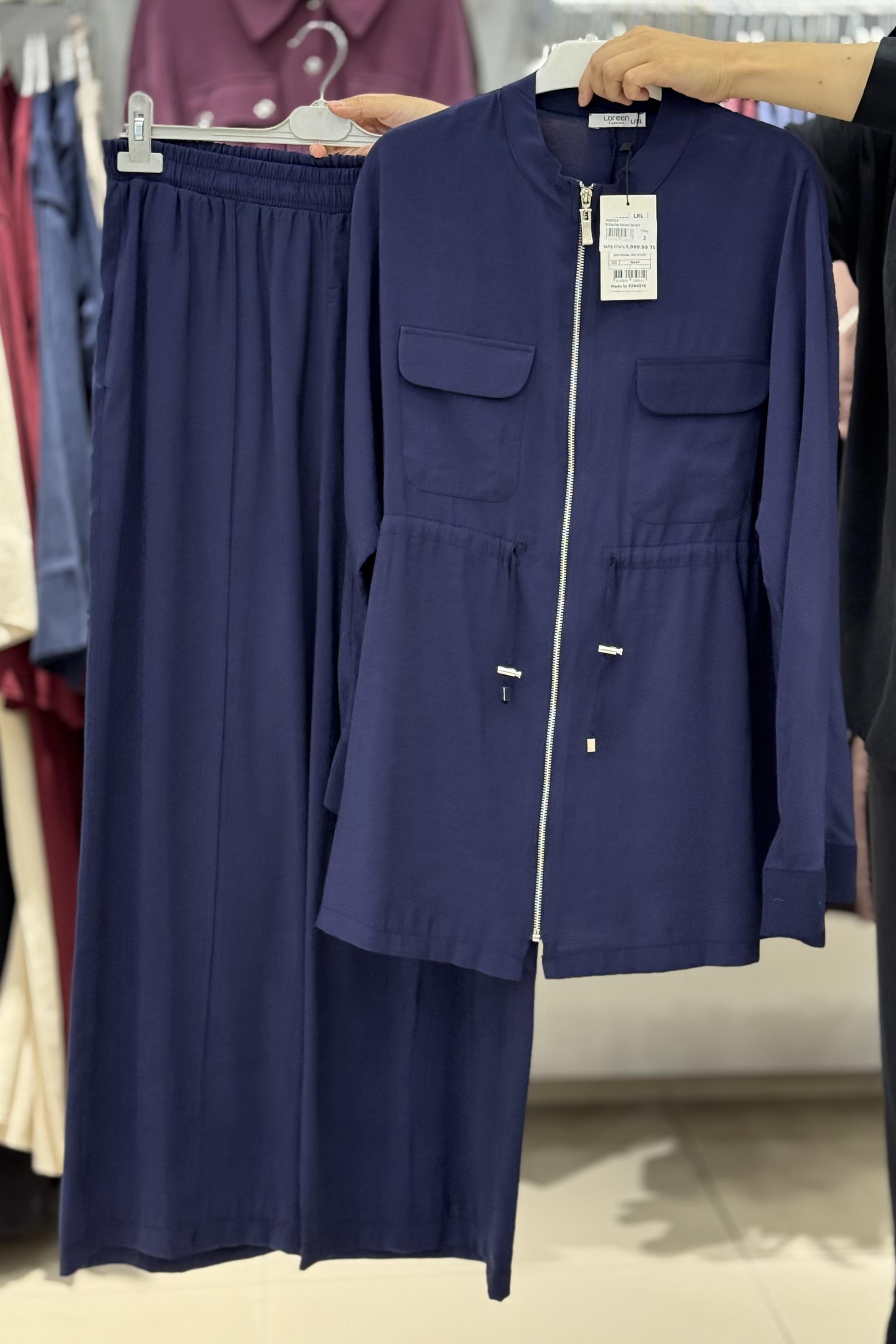 Bel Büzgü Detay Pantolonlu Takım 20679 - F.Navy