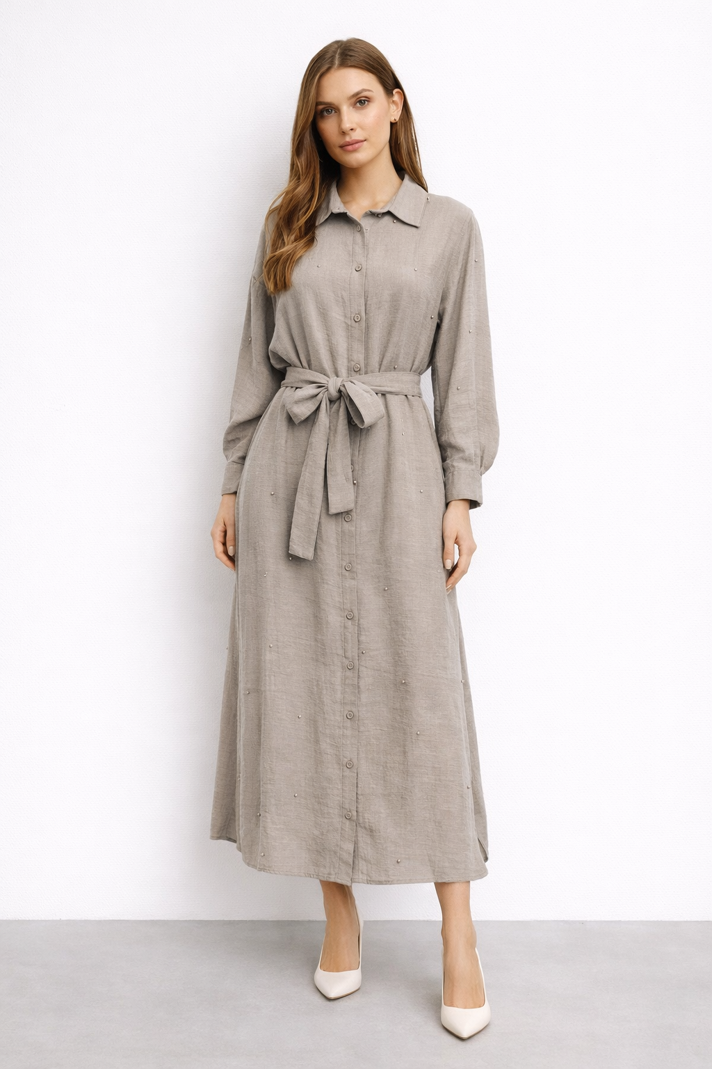 Ceremony 26Y707 metal Çakma Detaylı Safari Gömlek Elbise - Vizon