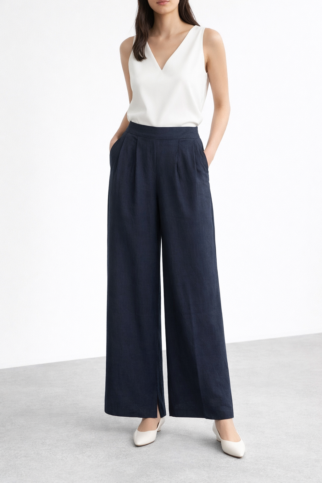 Pileli Bol Paça Pantolon 3206 - Lacivert
