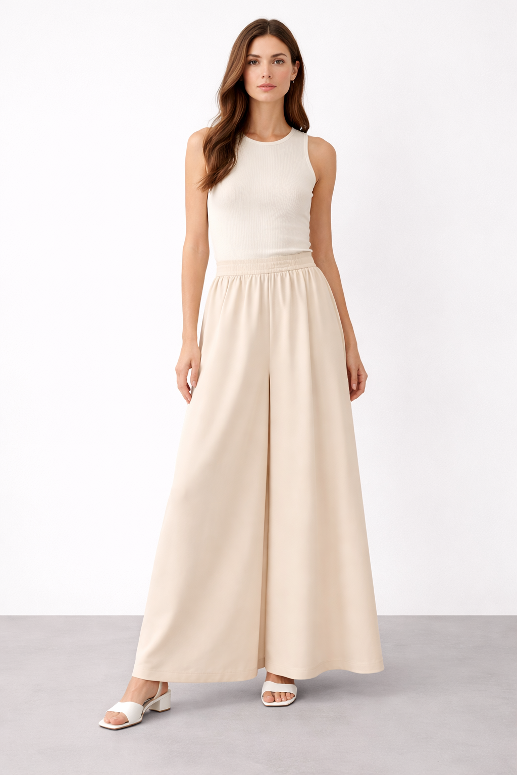 Sentez 5561 Logos Geniş Paça Pantolon - Taş