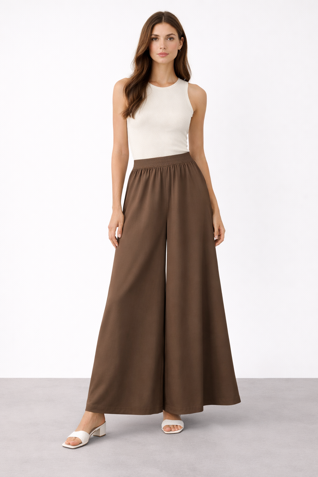 Sentez 5561 Logos Geniş Paça Pantolon - Vizon