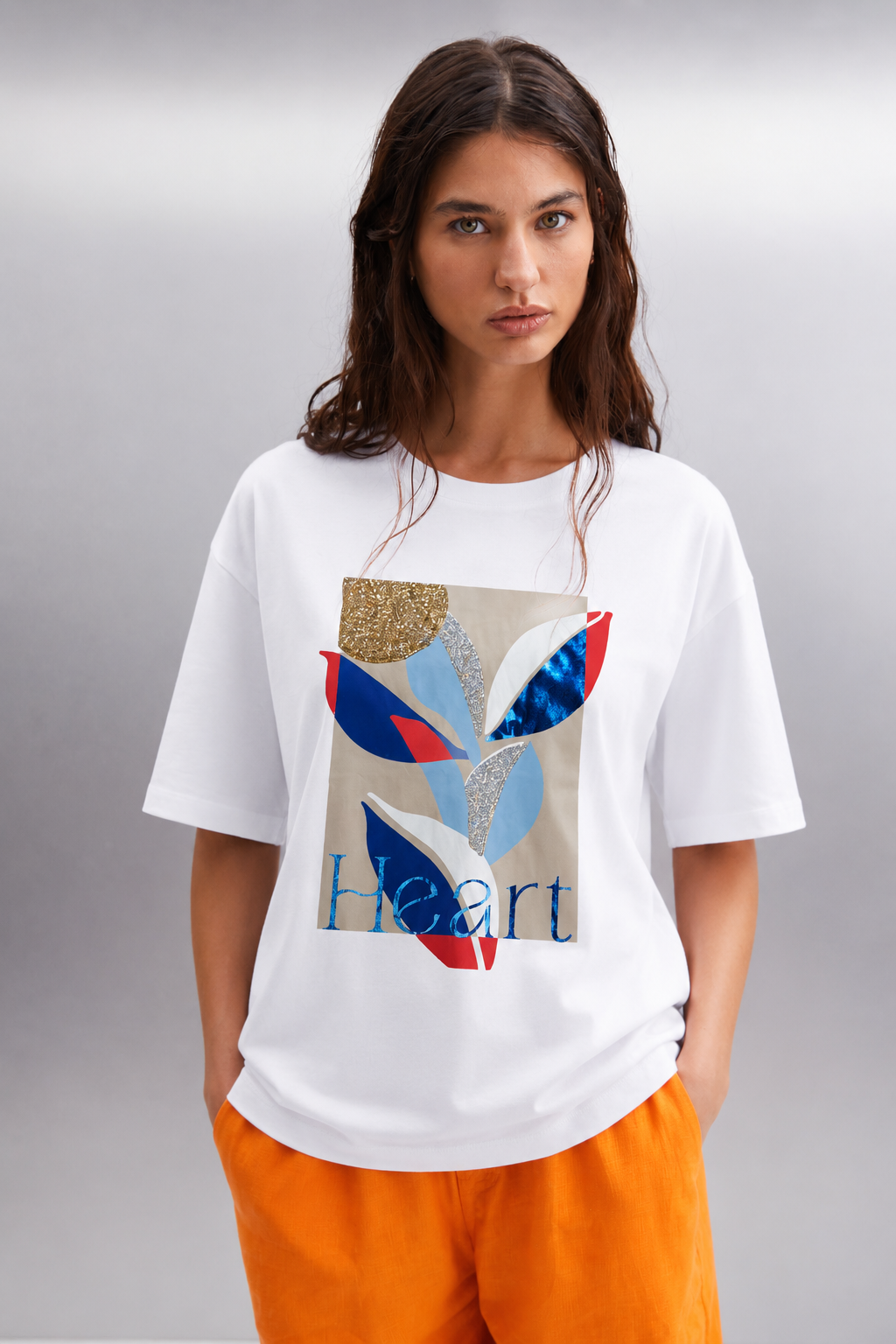 Heart Nakışlı Tshirt 2633 - Beyaz