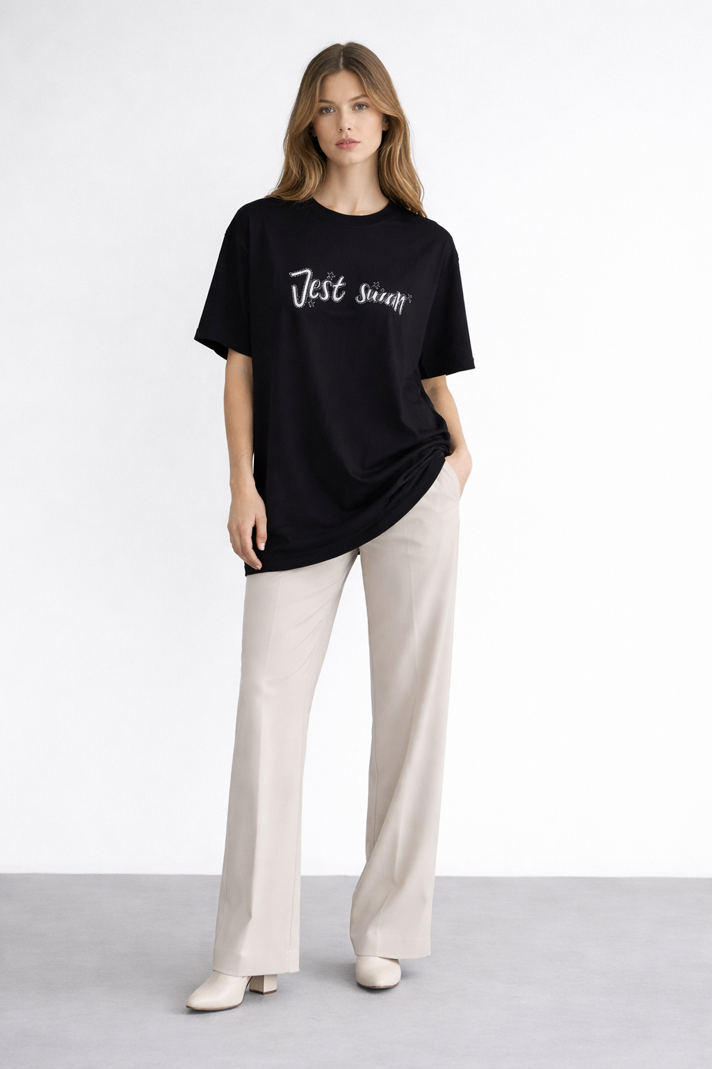 Boncuk Nakışlı T-Shırt 0035301 - Siyah