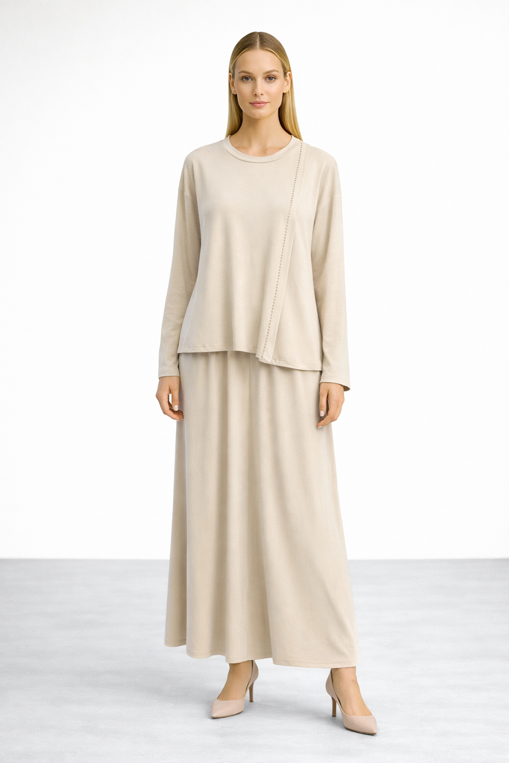 Ceremony 26Y975 Tuniği Boncuk İşlemeli Kloş Etekli Takım - Taş