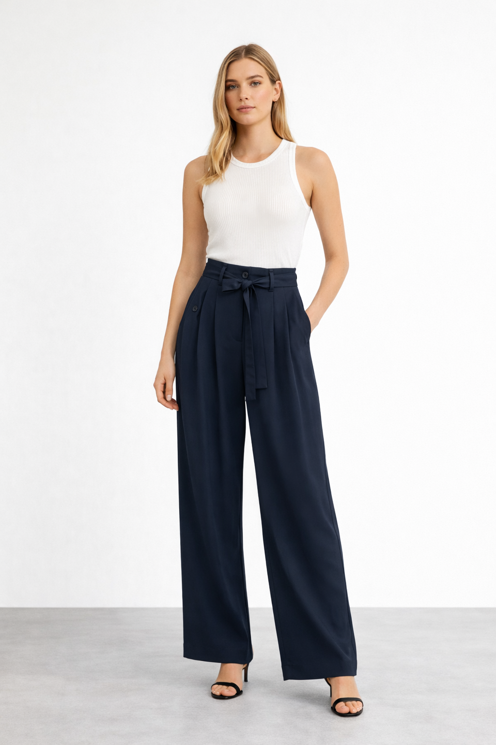 Yüksek Belli Palazzo Pantolon 0036837 - Lacivert