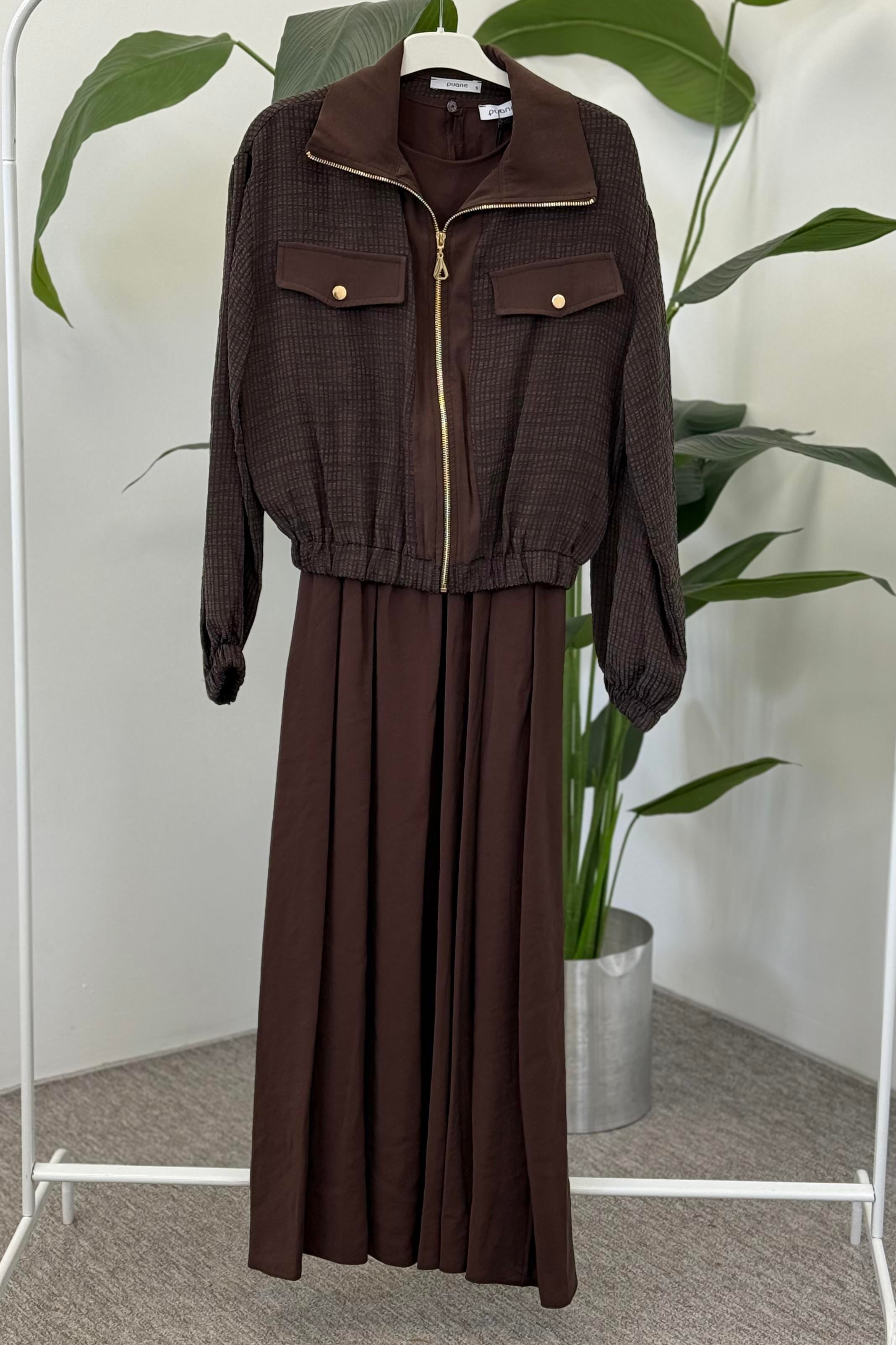 Çift Cep Detaylı Elbise 12677 - Browni