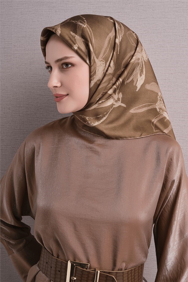 Armine Dj Saf Twill İpek Eşarp 9600D (T) - Toprak Eşarp ARMİNE 