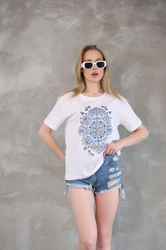 Etnik Desenli Tshirt 3049 - Beyaz