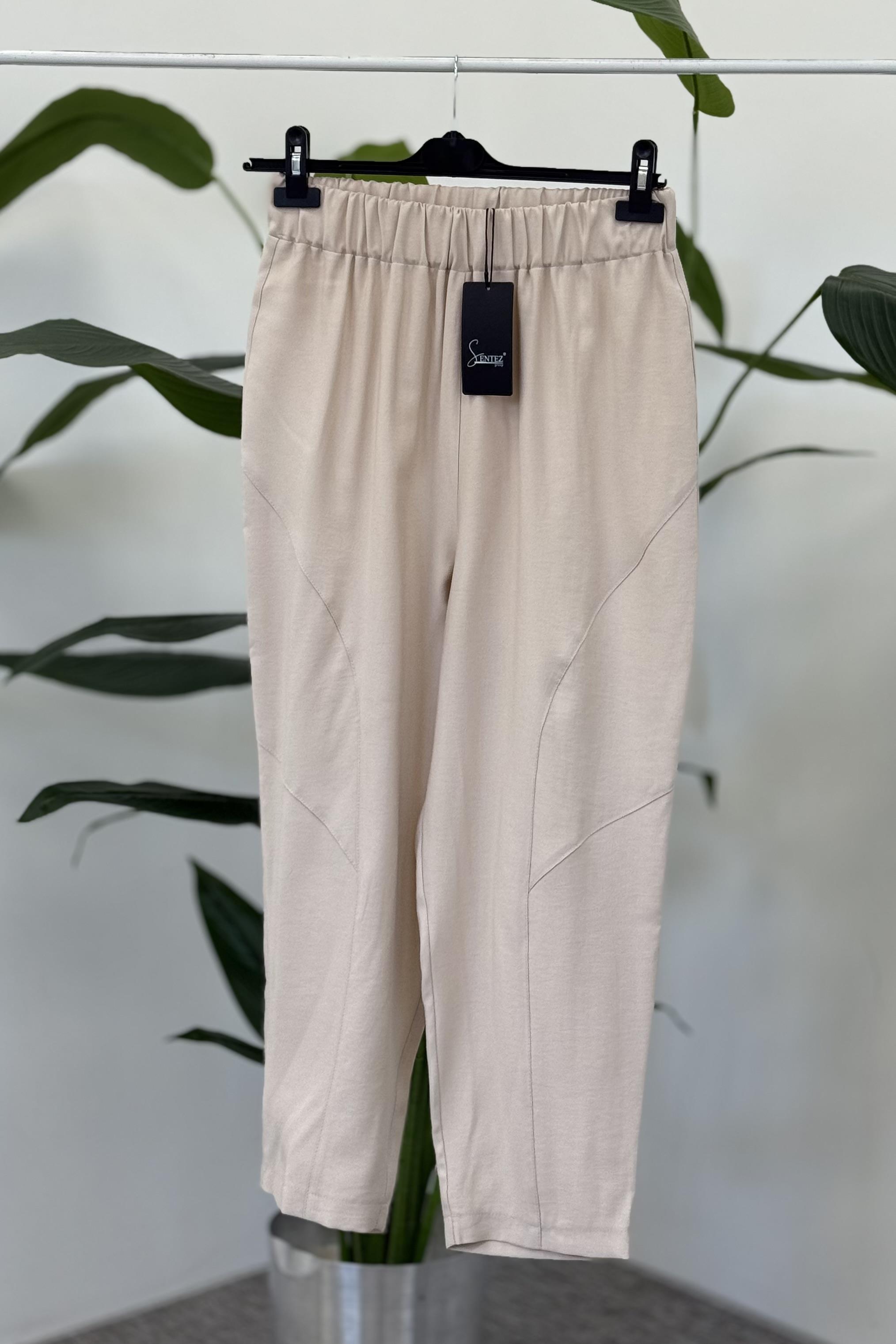 Sentez 5596 Duti Keten Pantolon - Taş
