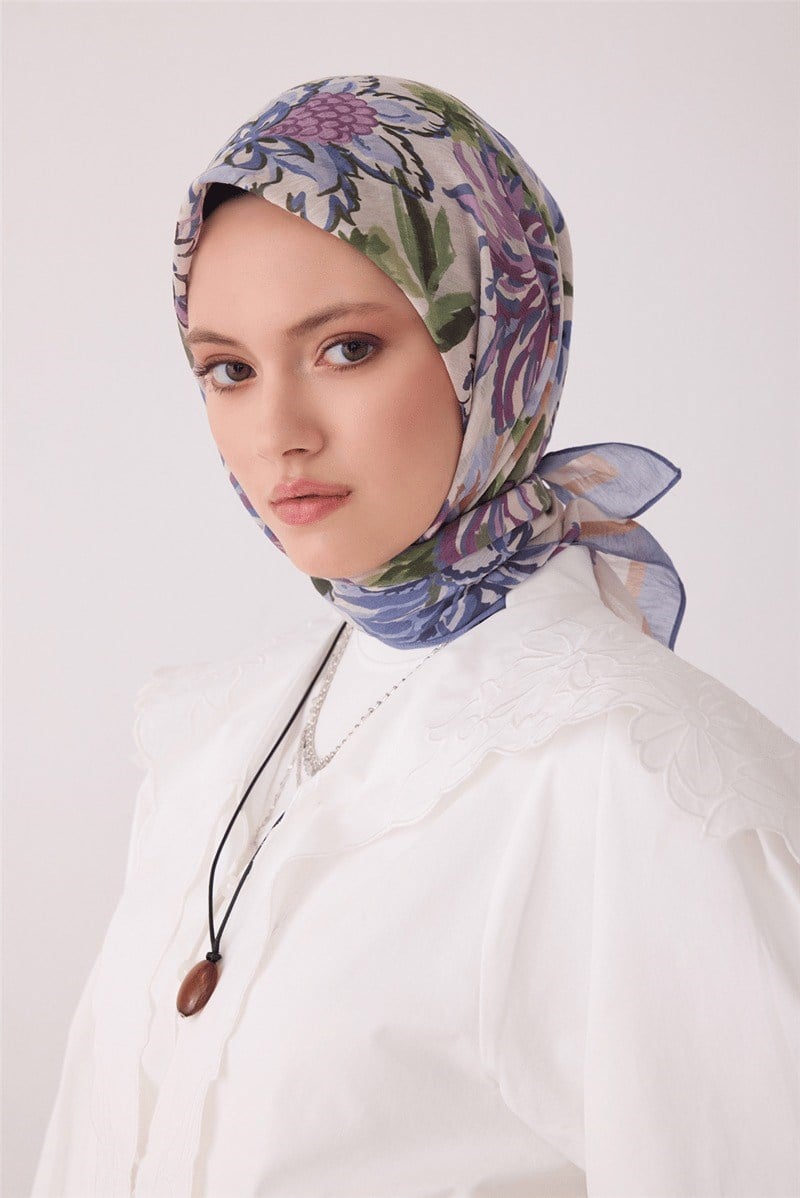Belli 1194 Soyut Desenli Rozy Eşarp İndigo Eşarp BELLI 