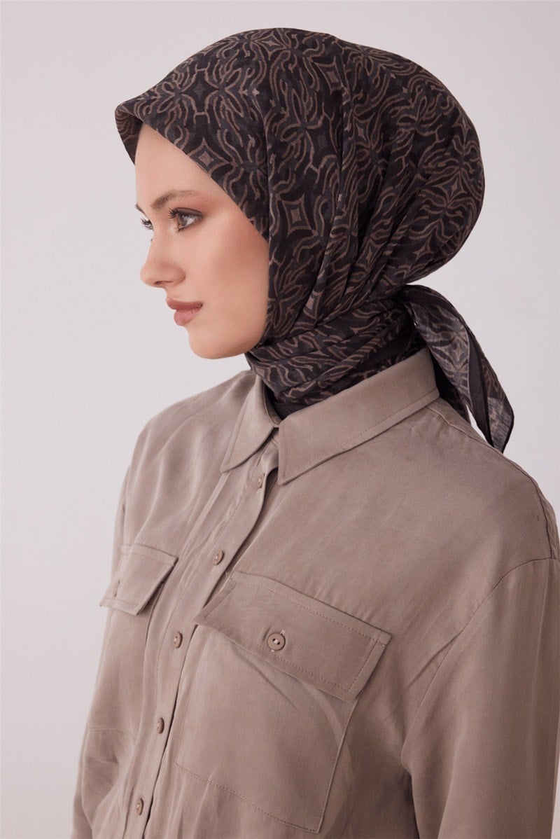 Belli 5283 Soyut Desenli Rozy Eşarp Siyah Eşarp BELLI 
