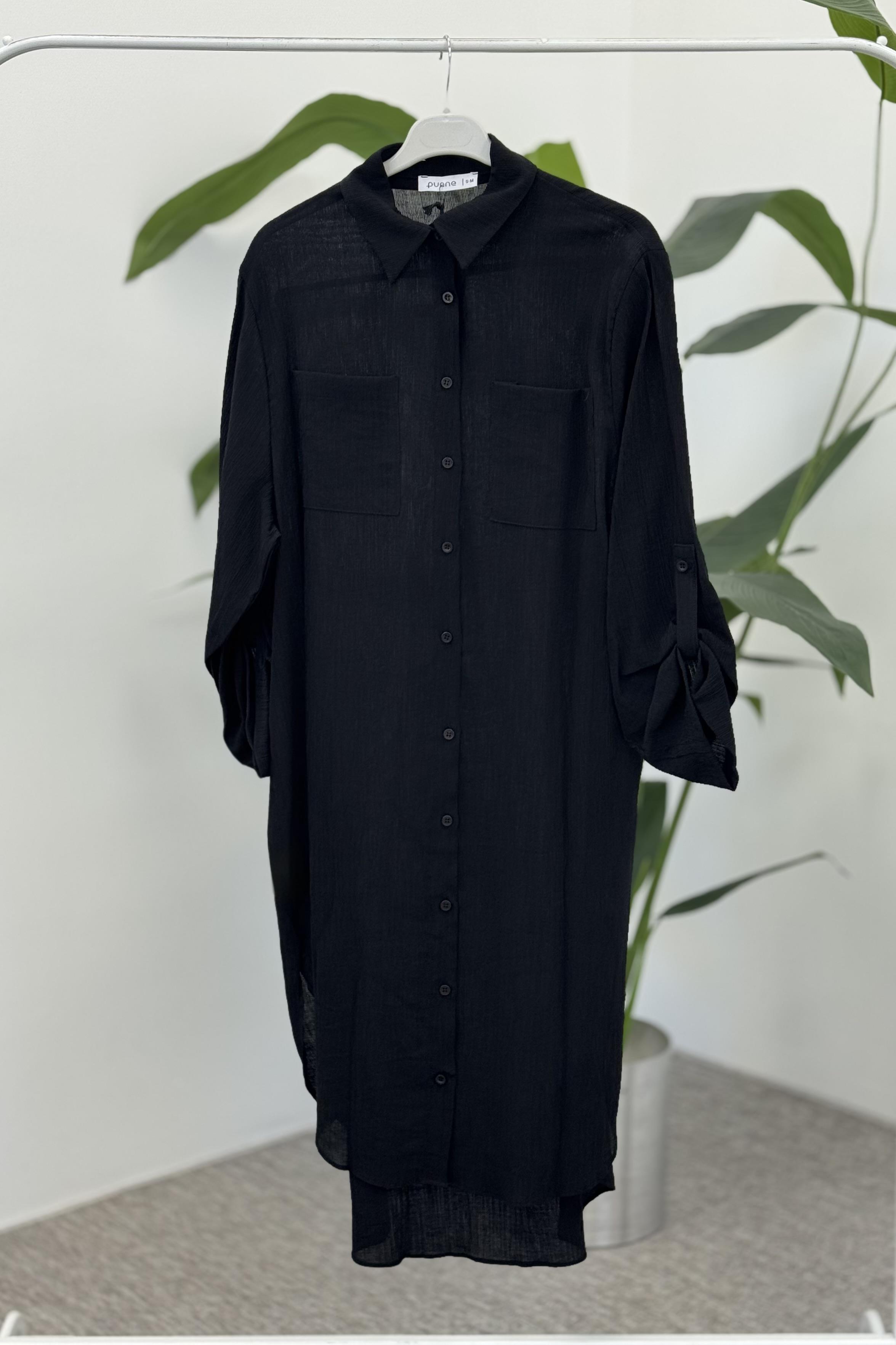 Kendinden Çizgi Detaylı Tunik 10686 - Siyah