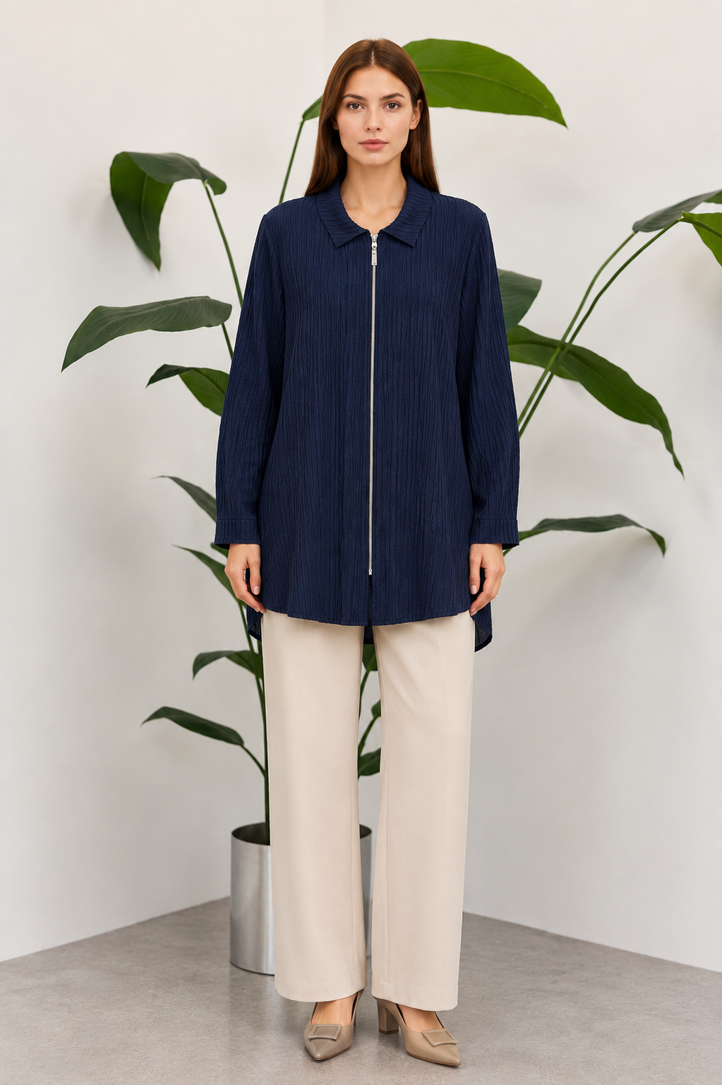 Fermuar Detaylı Tunik 10775 - F.Navy
