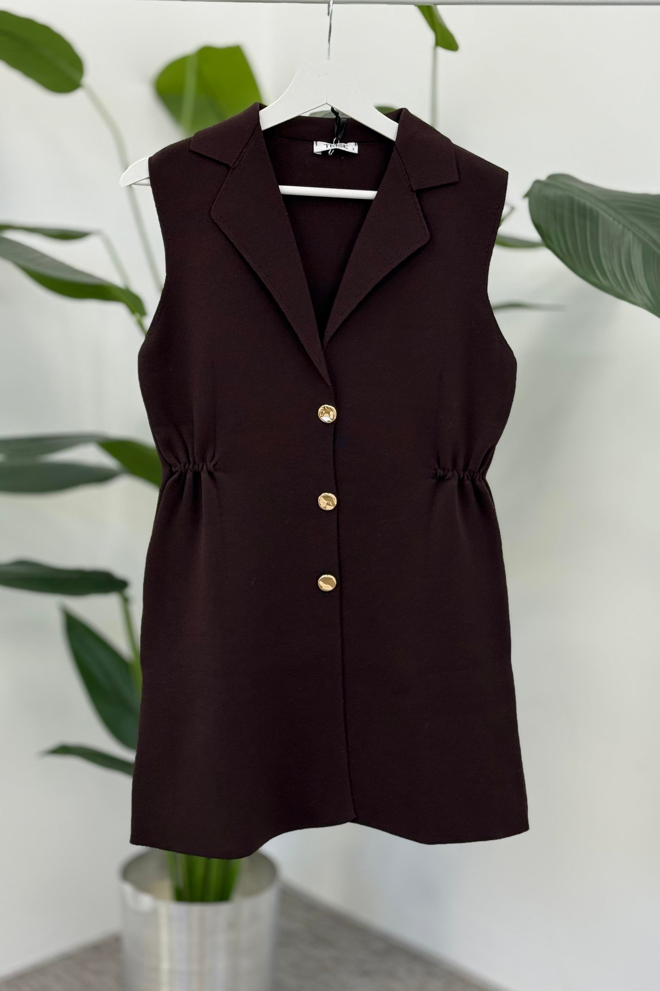 Kruvaze Uzun Yelek 140437 - Kahve