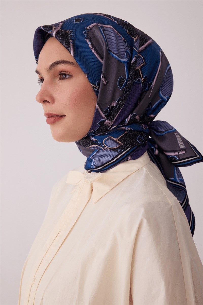 Belli 4400 Mozaik Ritim Geometrik %100 Twill İpek Eşarp - Mor Eşarp BELLI 