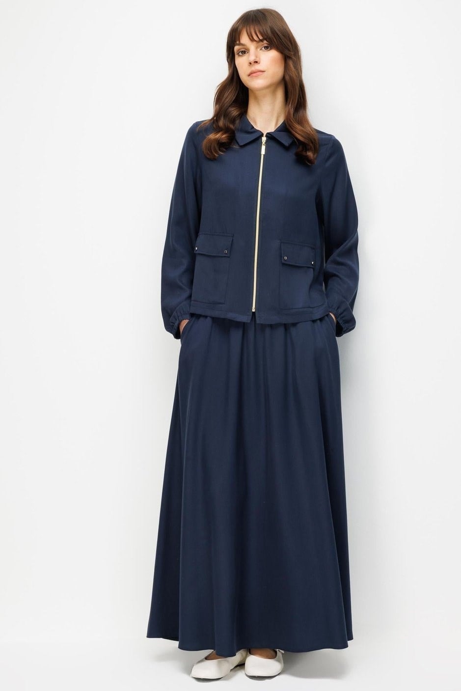 Micca 261830 Dökümlü Ceket ve Etek Kombinli Takım - Lacivert