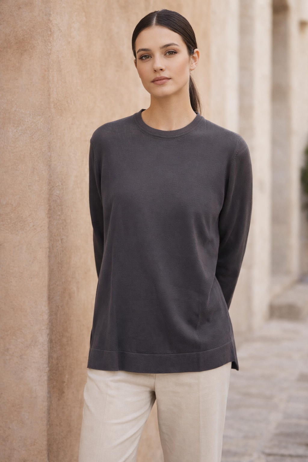 Nuss 902 Etek Üstü Oval Kesim Tunik - Duman