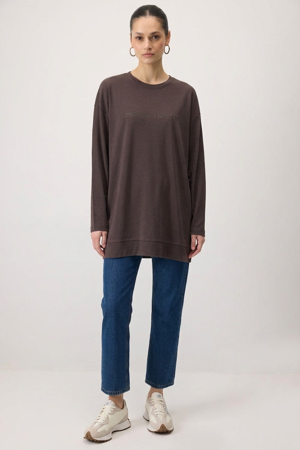 Baskılı Basıc Tunik 0037840 Kahve Tunik İKOLL 