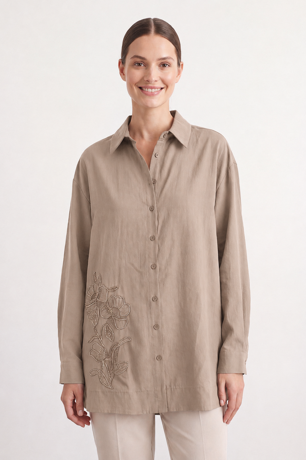 Boncuk İşlemeli Tunik 10793 - Vizon