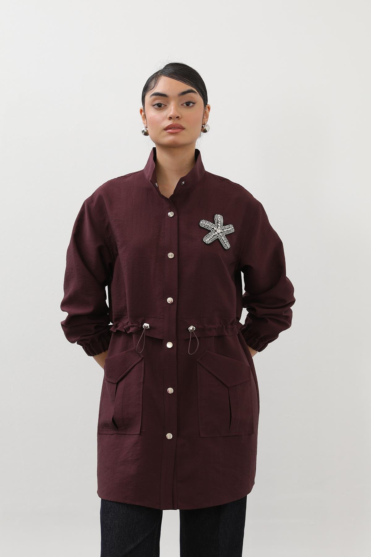 Büyük Yıldız Taş İşlemeli Kap 10741 - Burgundy