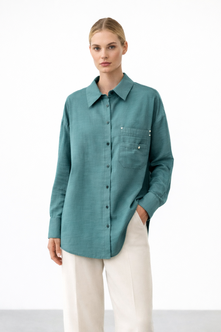 Ceremony 26Y196 Cebi İşleme Detaylı Gömlek Tunik - Zümrüt