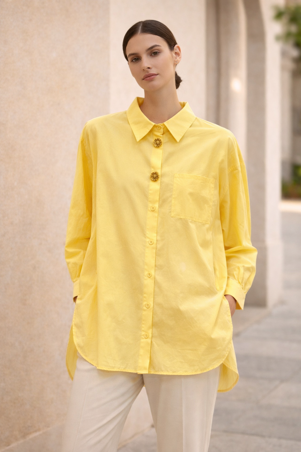 Zamansız Oversize Gömlek Tunik 260116 - Sarı
