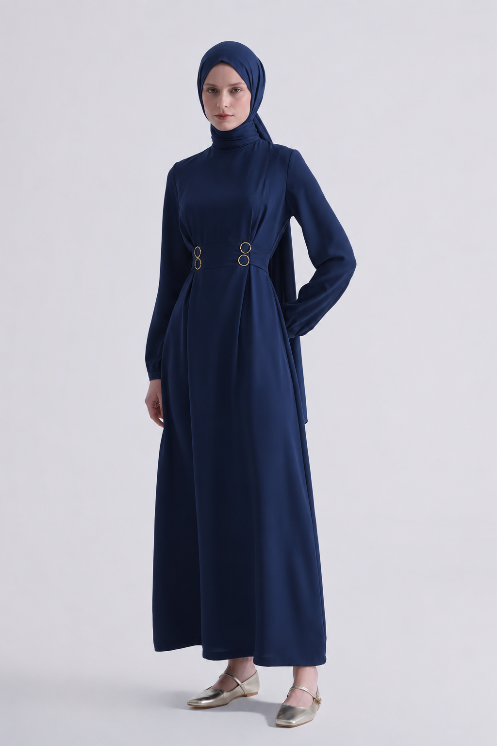 Armine Trend 26YT936 Beli Toka Kemerli Elbise - İndigo