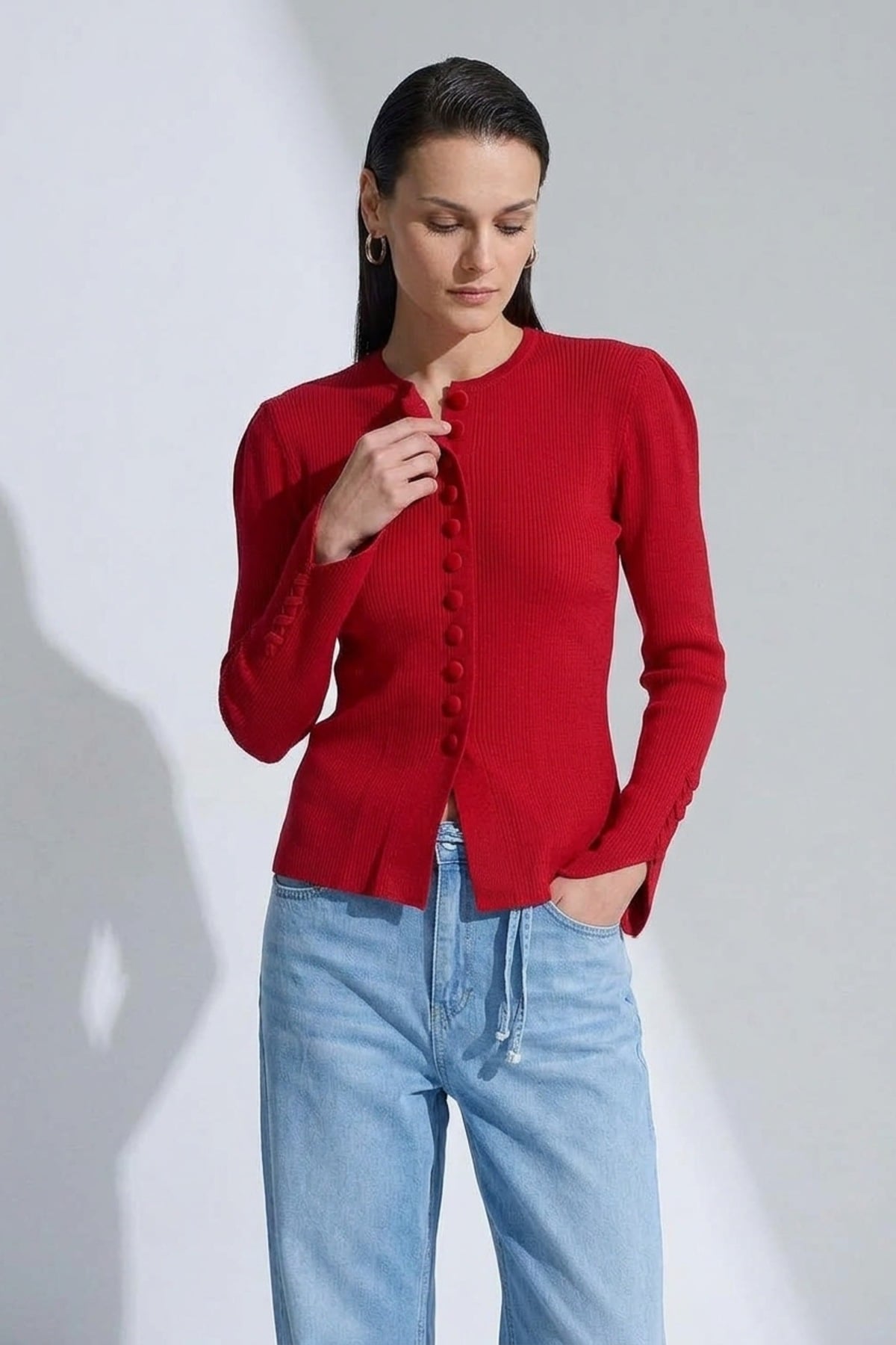 Düğme Detaylı Bluz 140687 Kırmızı Bluz NEFİSE 