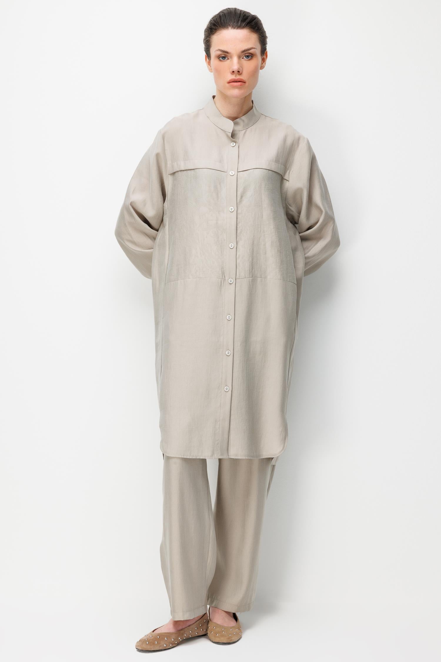 Micca 261828M Ön Baskı Detaylı Pantolonlu Takım - Taş