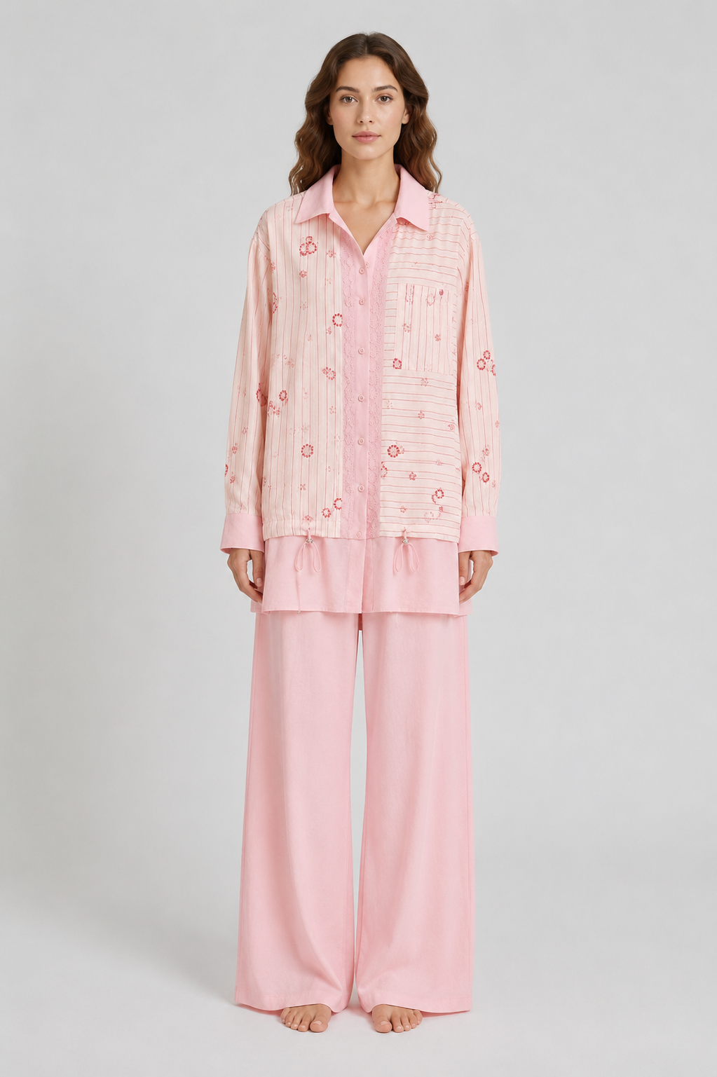 Boncuk İşlemeli Pantolonlu Takım 1585 - Pembe