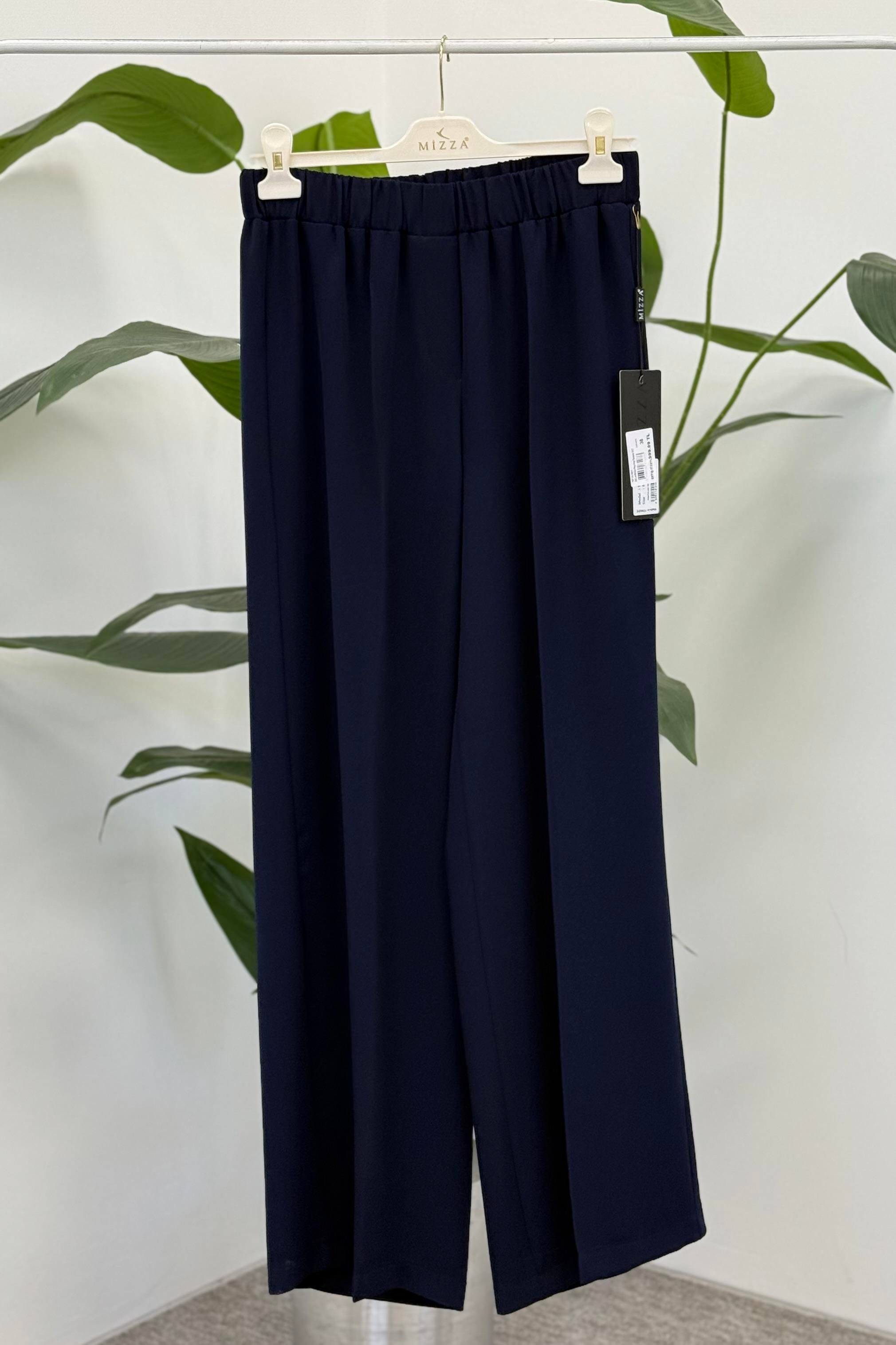 Beli Lastikli Bol Paça Krep Pantolon 1017 - Lacivert