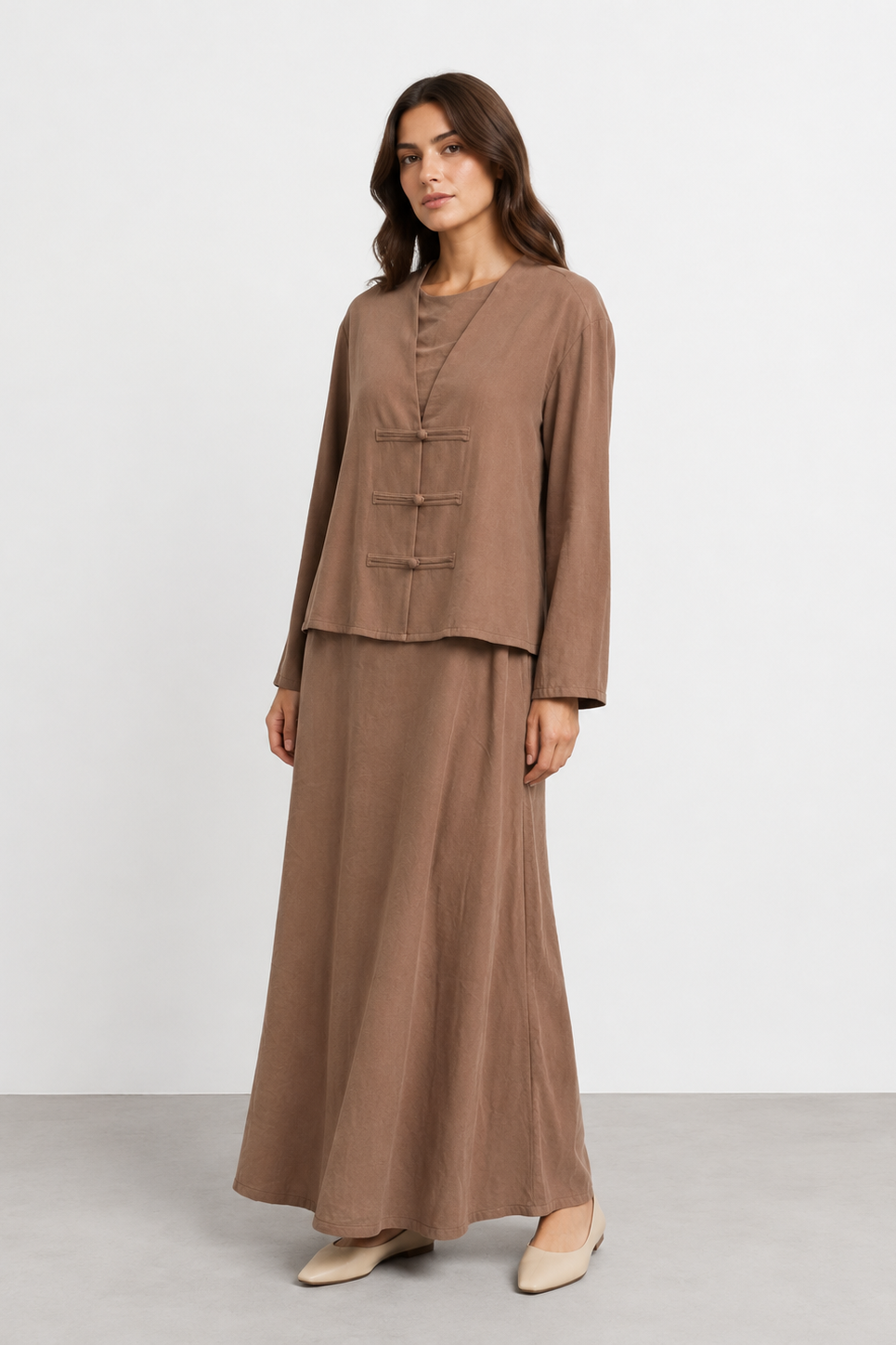 Armine Trend 26YA609 Düğmesi Dikiş Detay Elbise - Taba