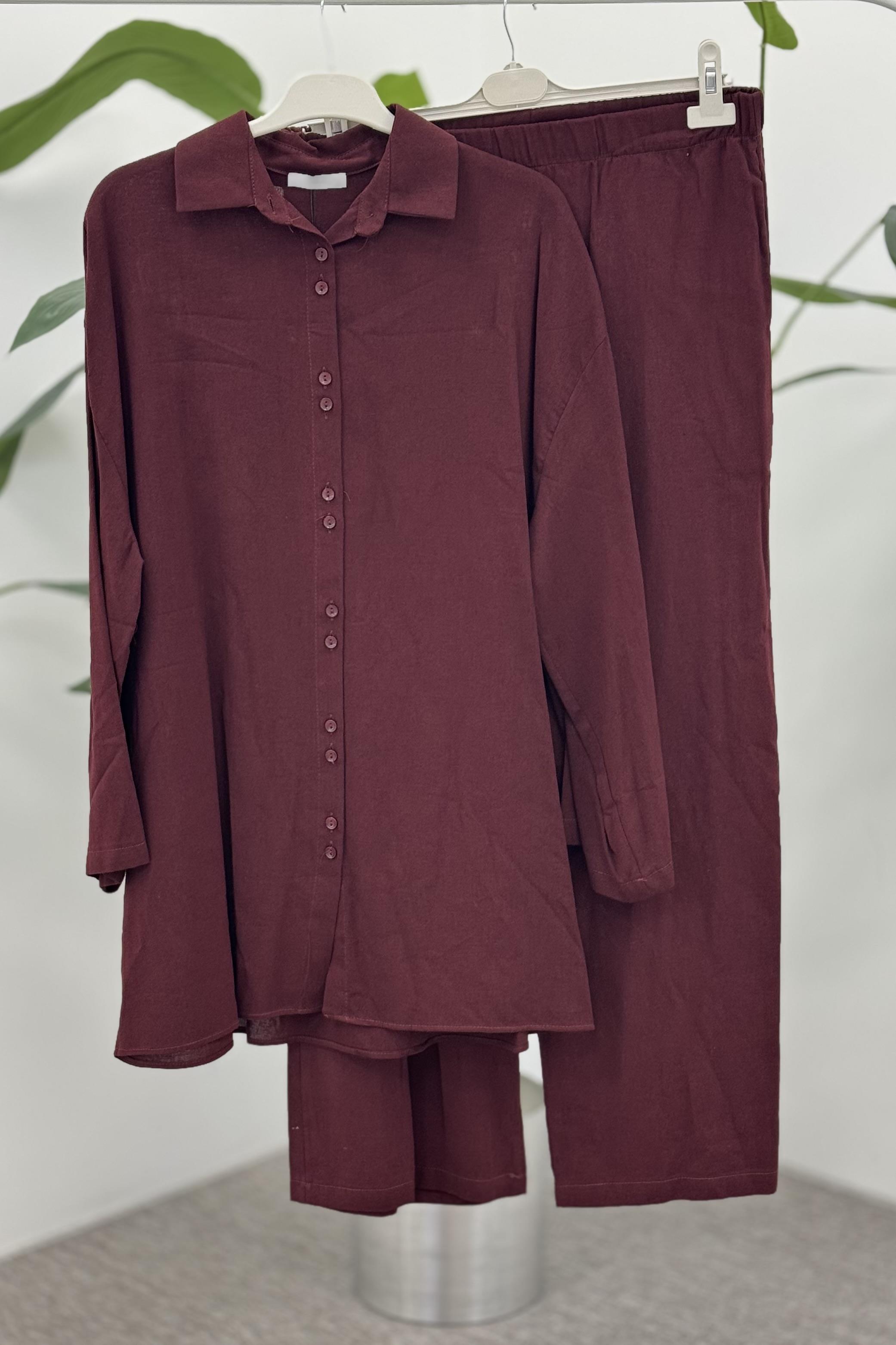 Çift Sıra Düğme Detay Pantolonlu Takım 20694 - Burgundy