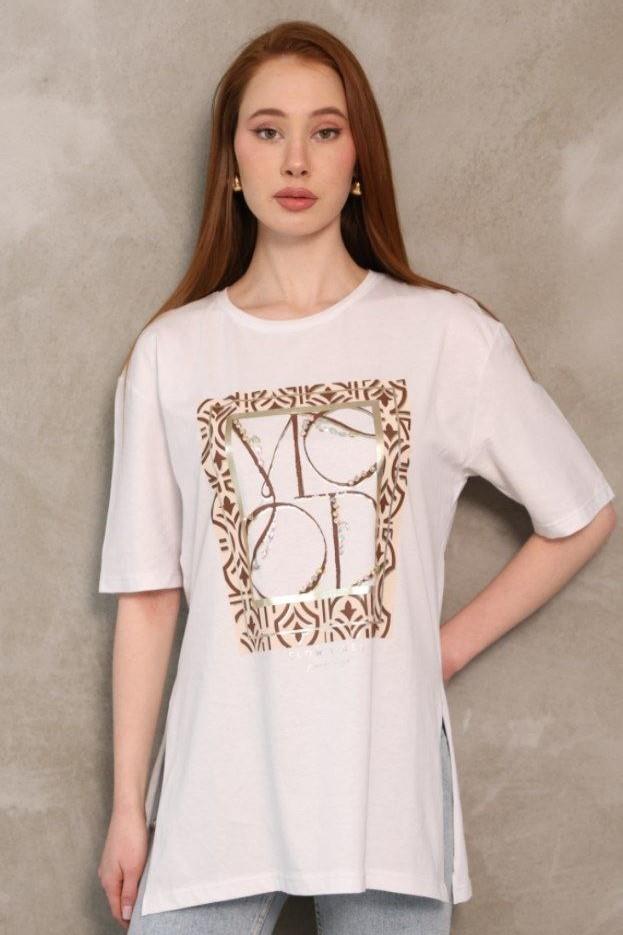 Mood Baskılı Tshirt 3051 - Beyaz