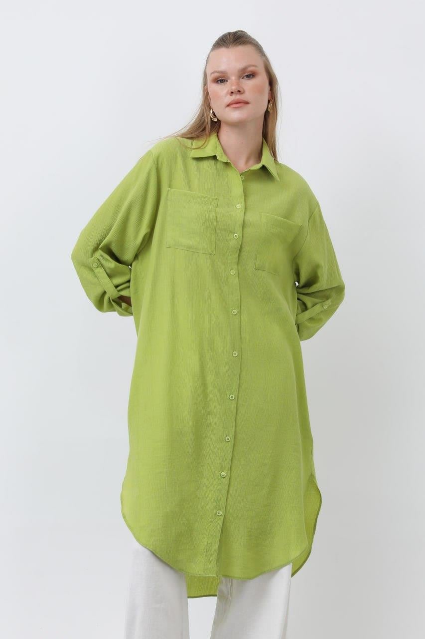 Kendinden Çizgi Detaylı Tunik 10686 - Olive