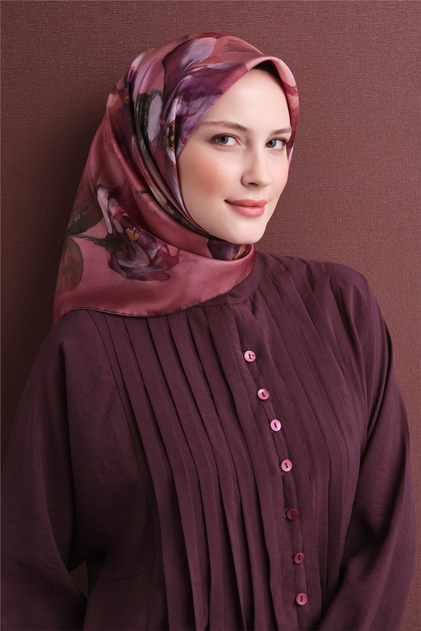 Armine Dj Saf Twill İpek Eşarp 9611D (T) - Pembe Eşarp ARMİNE 