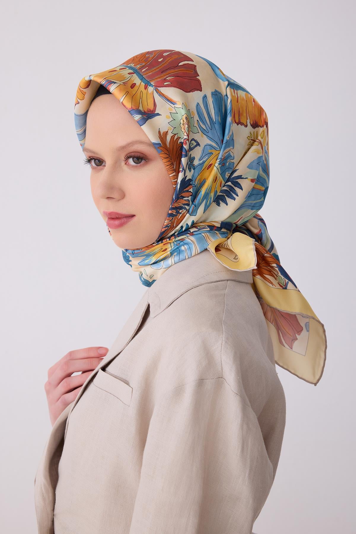 Belli Saf Twill İpek Eşarp 4323D (T) - Sarı