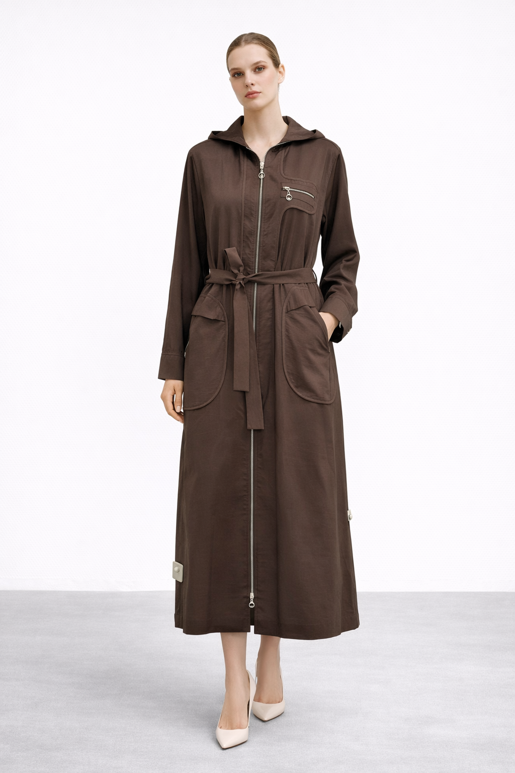 Ceremony 26Y813 Kapüşonlu Yuvarlak Torba Cebli Fermuarli Kap - Kahverengi