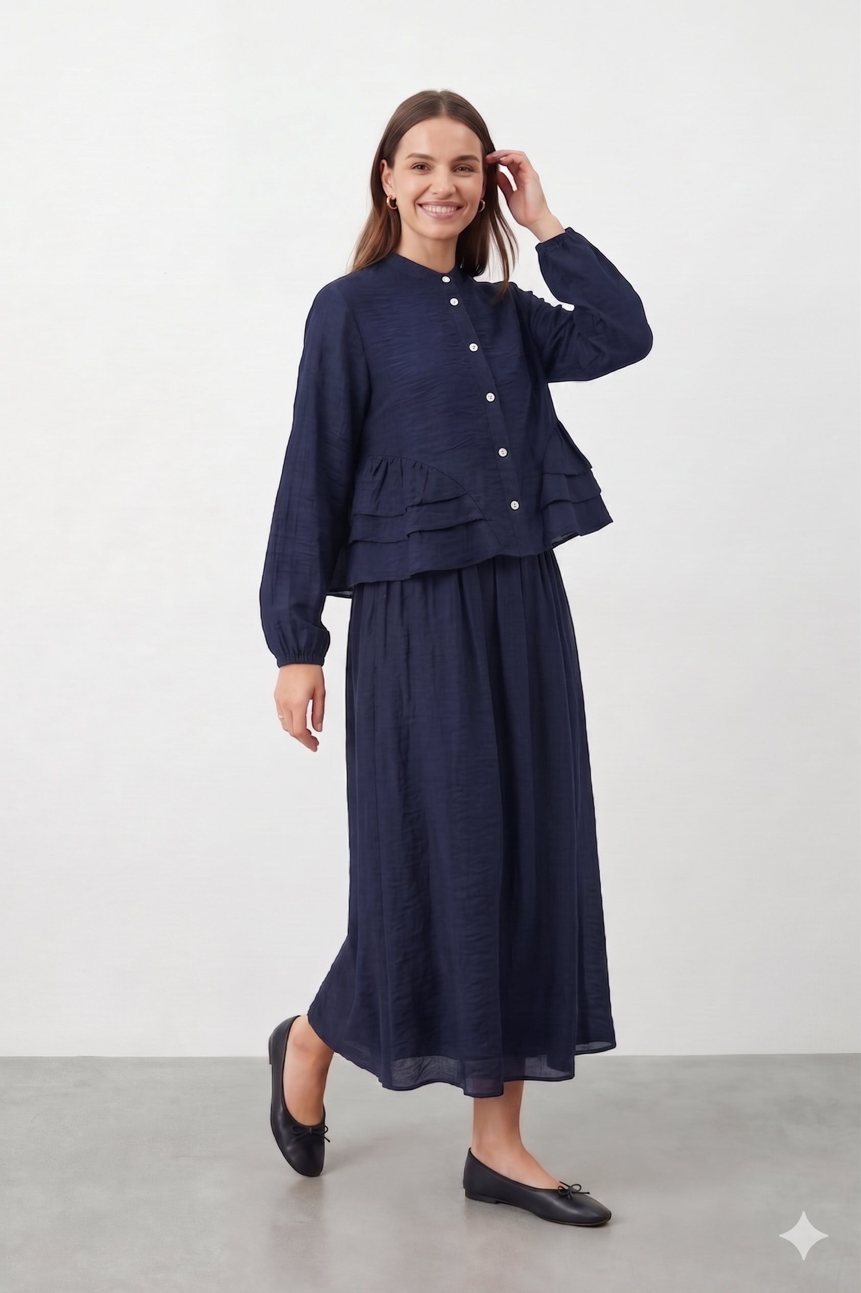 Bluzu Kat Detay Etekli Takım 32502 - F.Navy