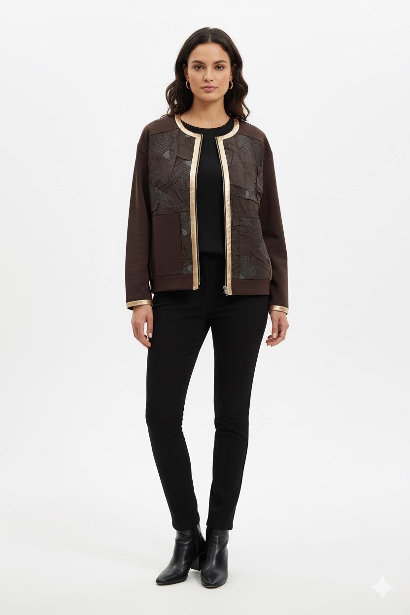 Ceremony 6850 Santana Deri Garnili Kısa Ceket - Kahverengi