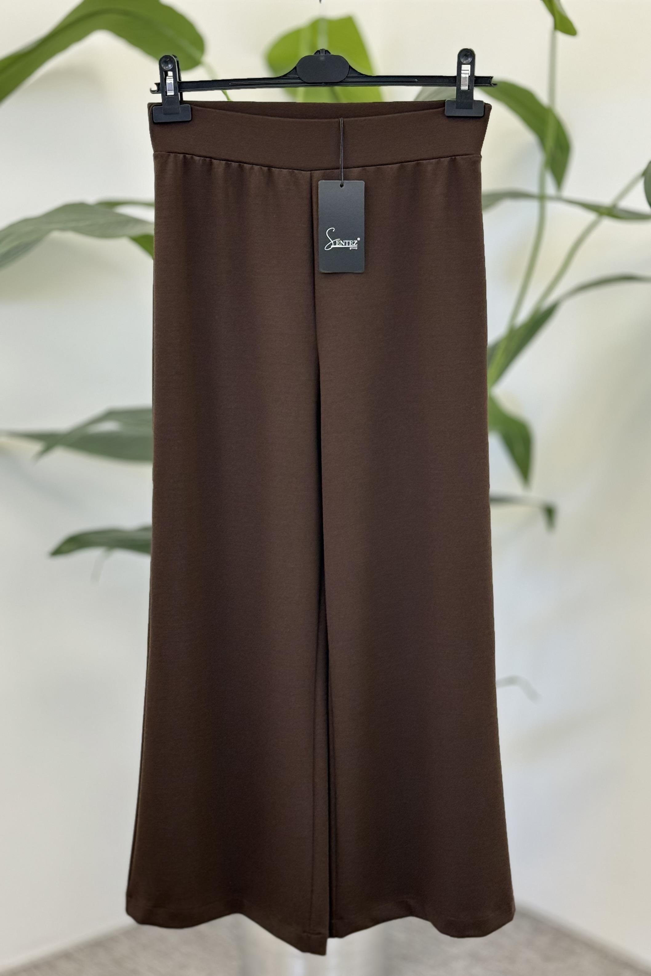 Sentez 5600 Vendik Beli Lastikli Geniş Paça Pantolon - Kahve