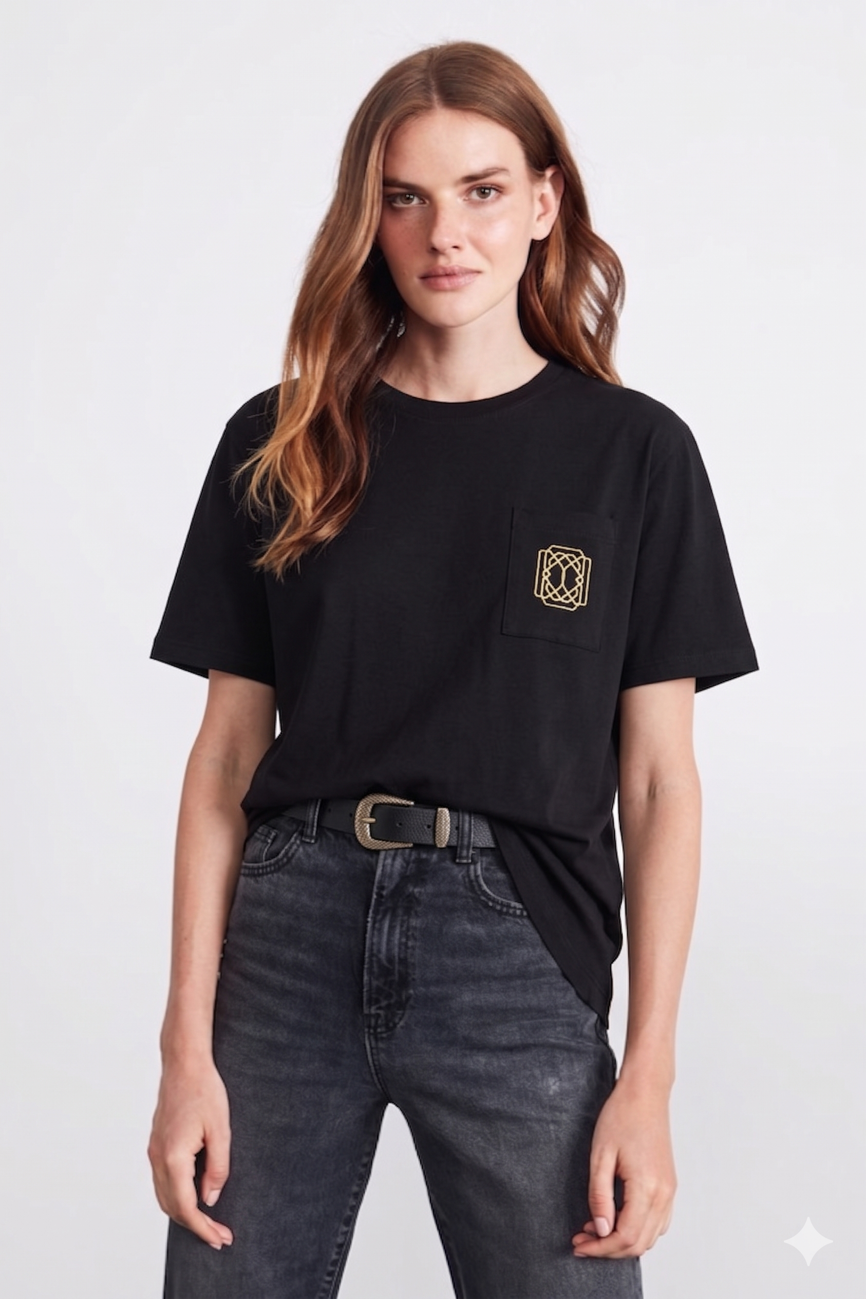 Cep Metal Aksesuar Detay Tshirt 4022 - Siyah