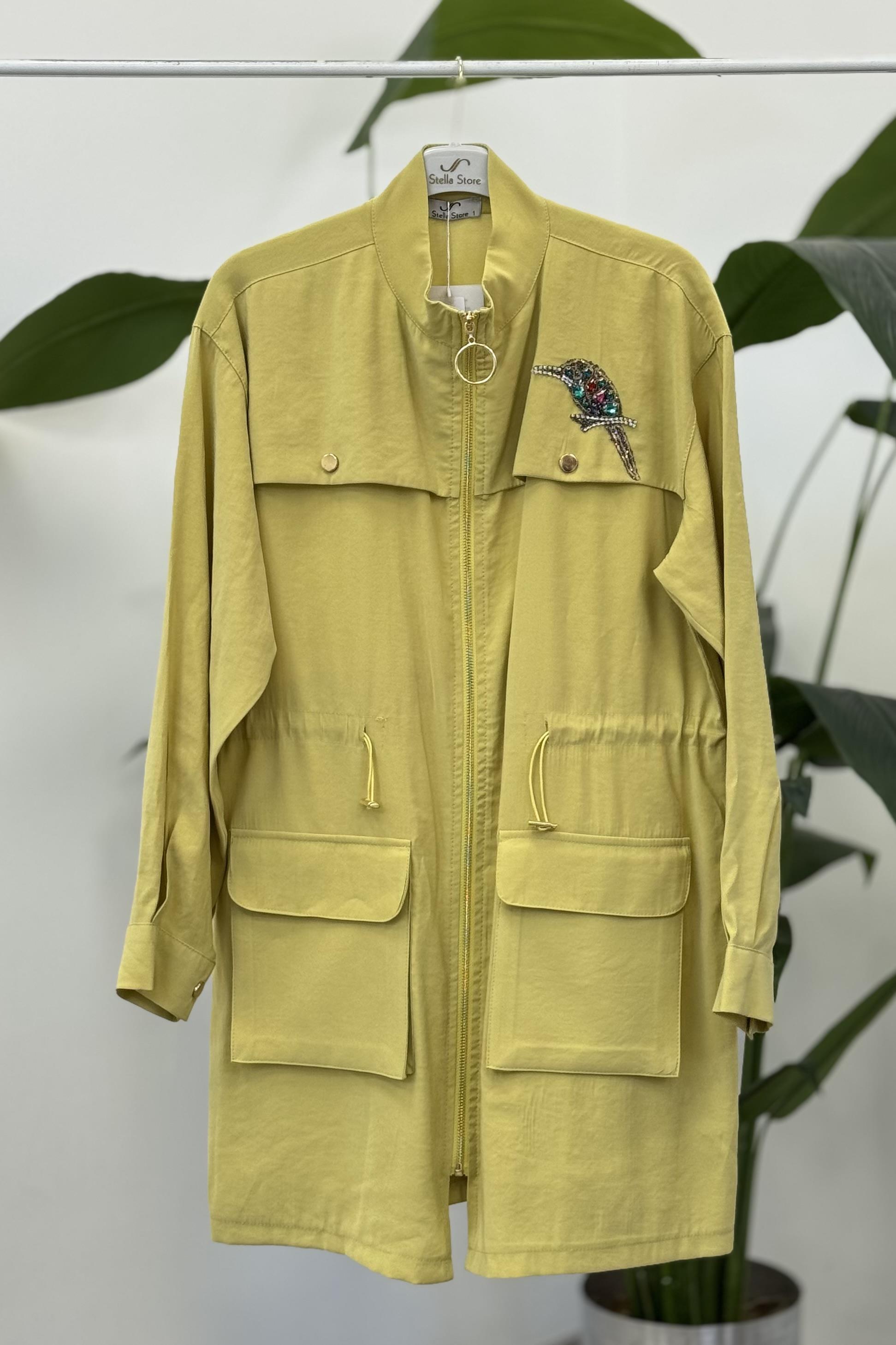 Renkli Kuş Detaylı Fermuarlı Kap 1298 - Olive