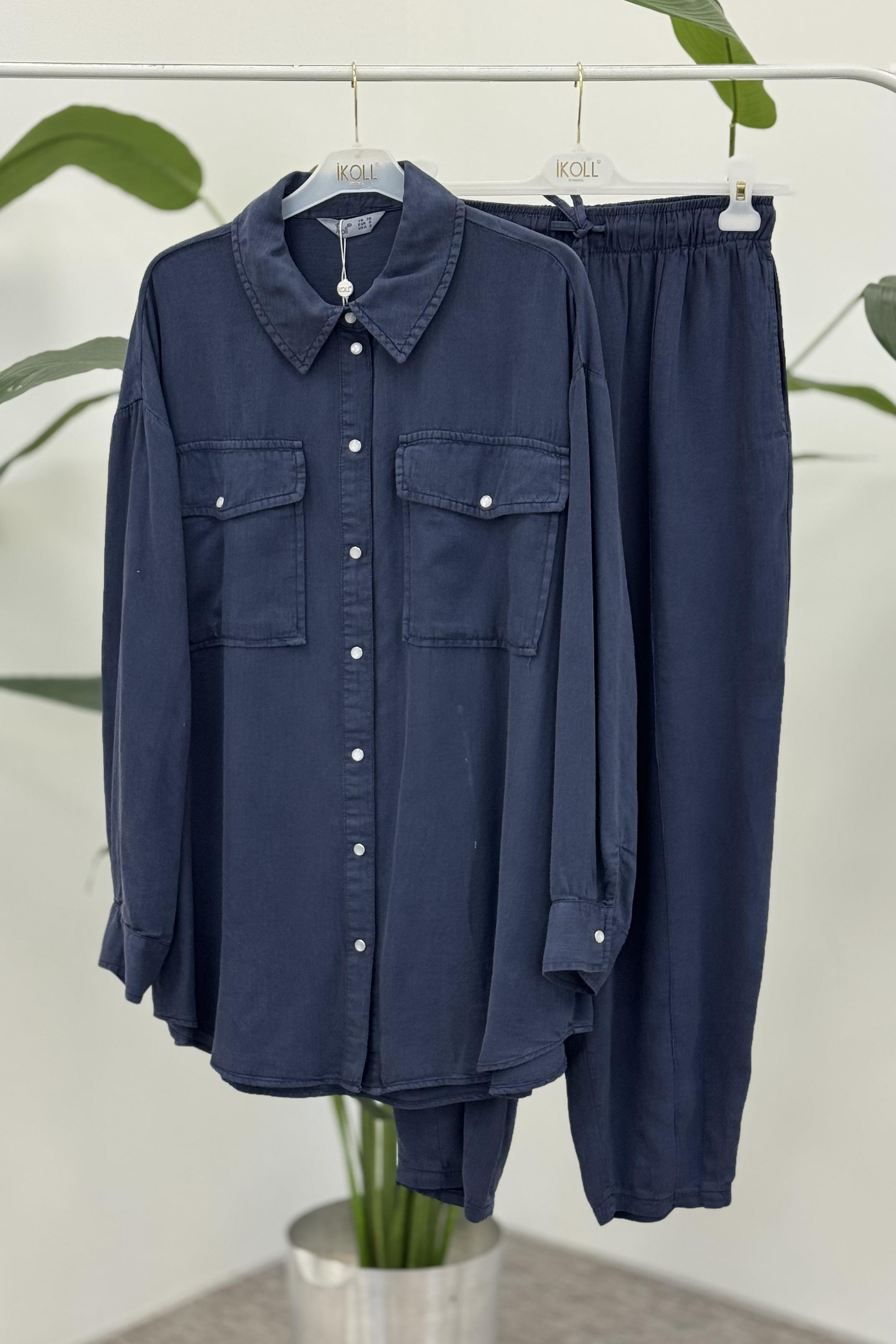Tencel Konik Pantolonlu Takım 0034152 - Lacivert