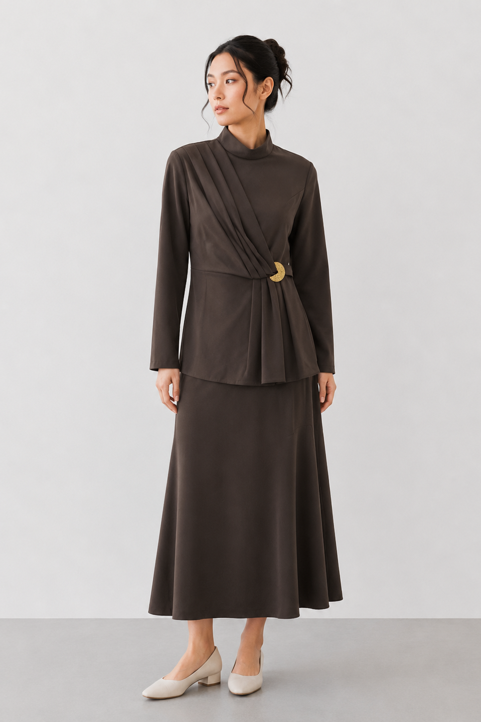 Bir Yanı Toka Detaylı Pantolonlu Takım 14496 - Browni