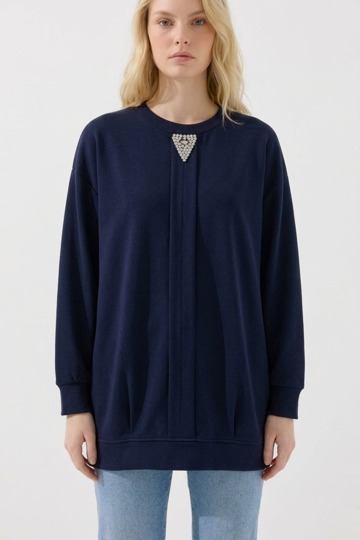 Ön Taş Baskılı Tunik 10821 F.Navy Tunik PUANE 