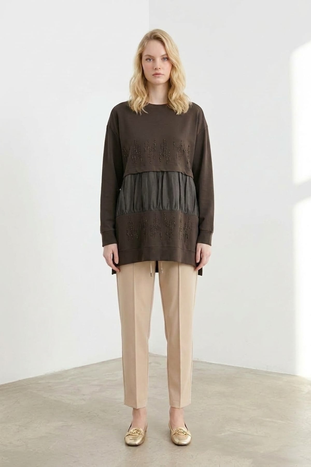 Dik Taş Baskılı Tunik 10825 Browni Tunik PUANE 