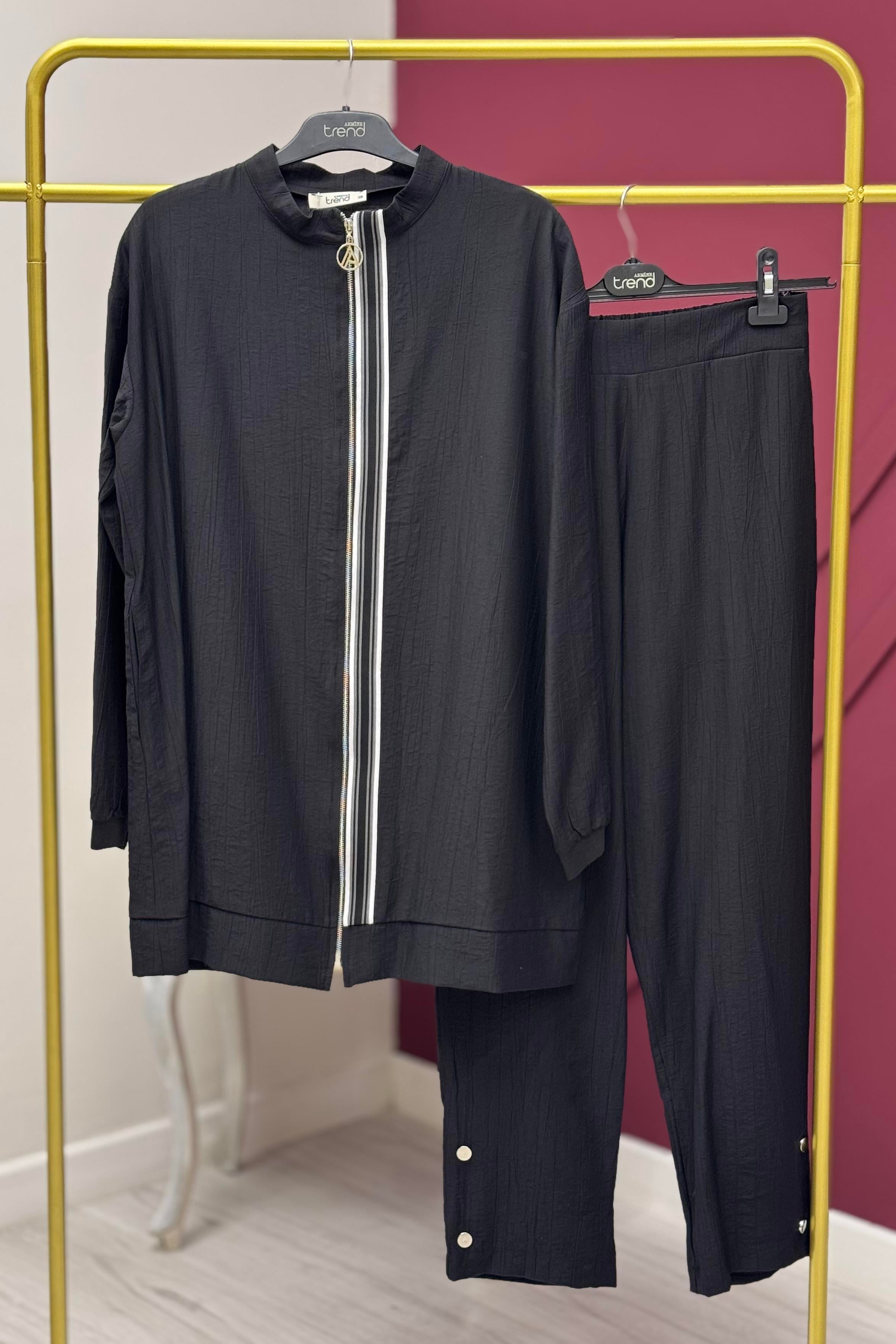 Armine Trend 25YT6131 Paça Düğme Detay Pantolonlu Takım - Siyah