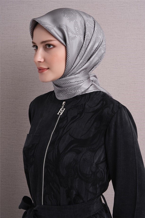Armine Dj Saf Twill İpek Eşarp 9645D (T) - Gri Eşarp ARMİNE 