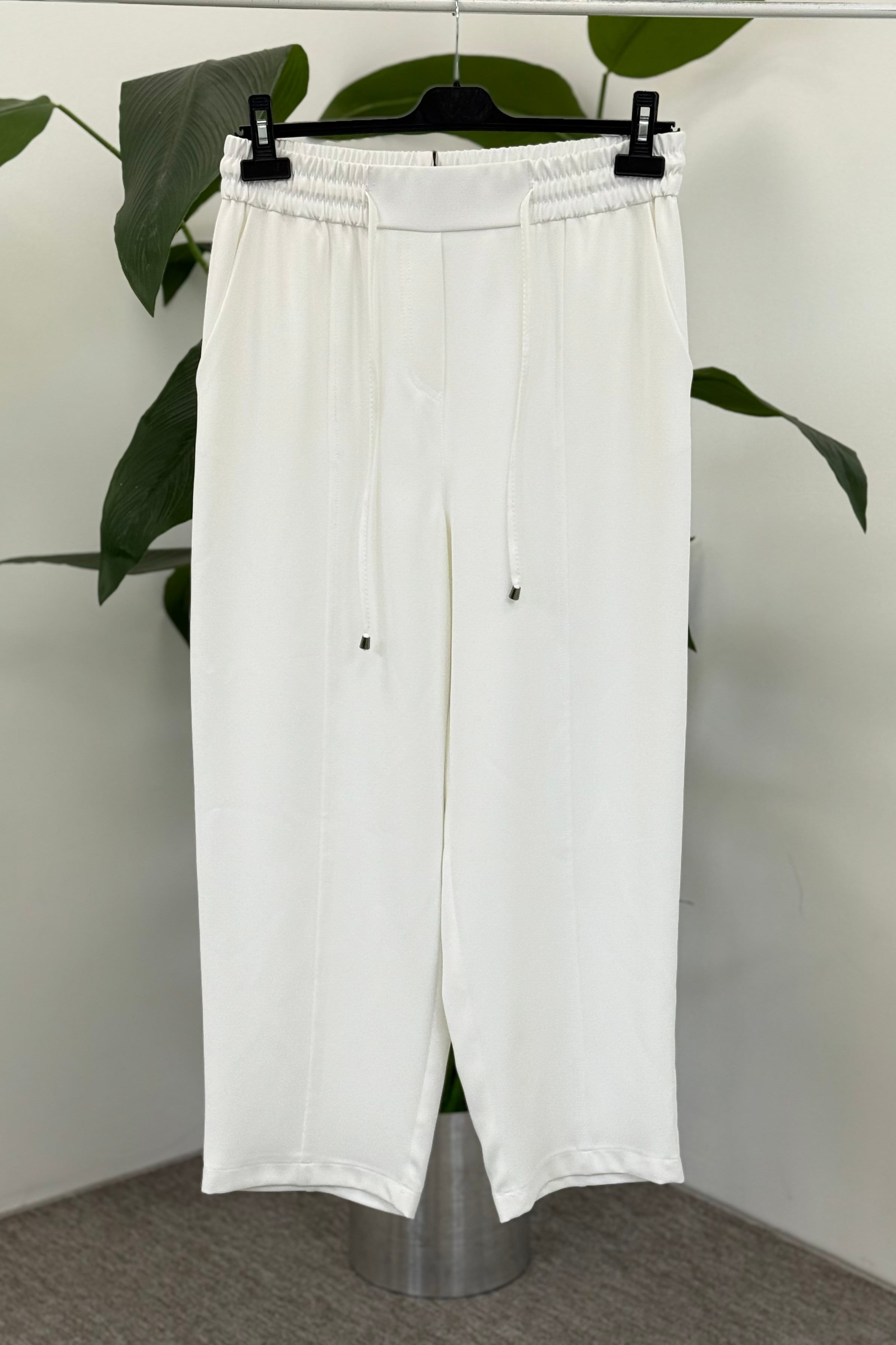Sentez 5618 Elegance Beli Lastikli Pantolon - Beyaz